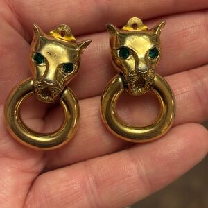 Givenchy Panther earrings, signed earrings, door knocker, Vintage Gold Clip-On